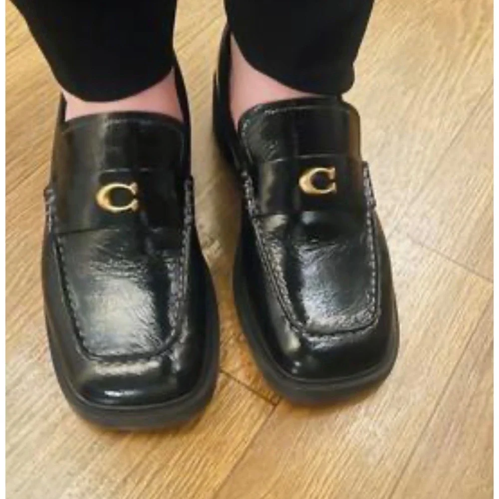 Coach Leah Loafer Black Glazed Leather Signature C Hardware CCH83 Womens 9B